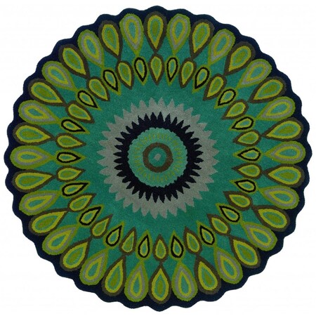 Palacedesigns 8 ft. Round Green Peacock Feather Area Rug - Green - 8' PA3670018